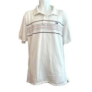 Lion Brand Men's XXL Striped Short Sleeve Polo Shirt White Black Pink Stripes